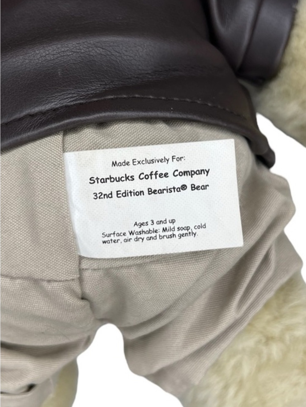 Starbucks Beige and Brown Pilot Bear Plush with Leather Jacket - Picture 7 of 8